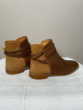 Zara Women's Brown Color Block Suede Leather Low Heeled Buckle Boots Size 8